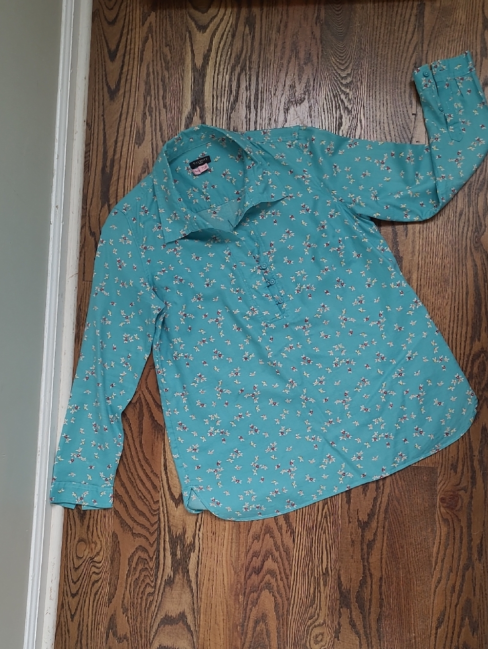 Talbots Turquoise Floral Pop-over Blouse Size SP